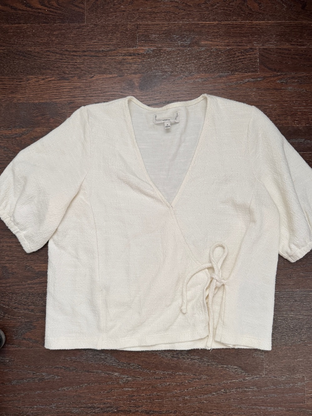 Madewell Cream Wrap Short Sleeve Tie Top